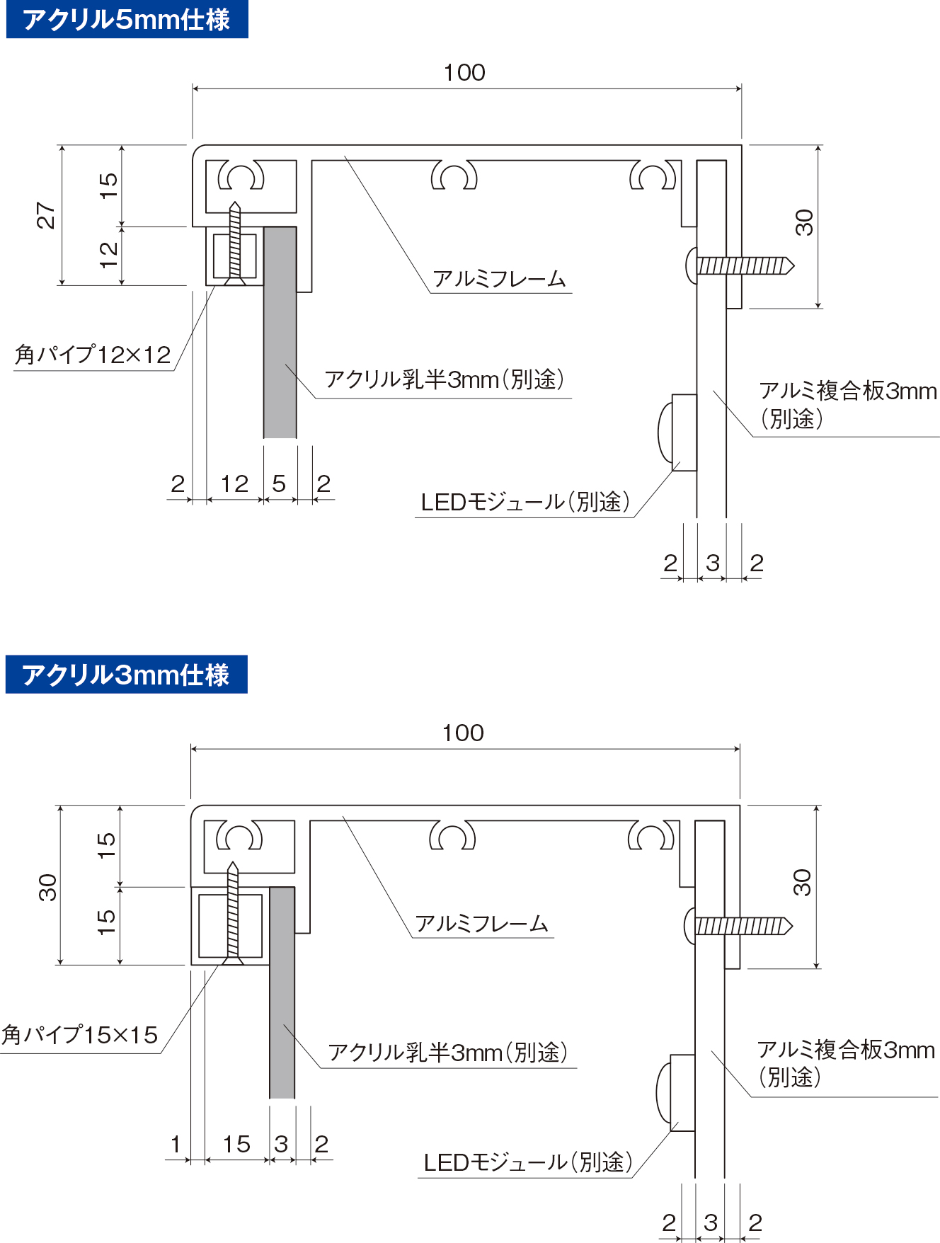 アルミ角パイプ12×12×t1.2 B2シルバー